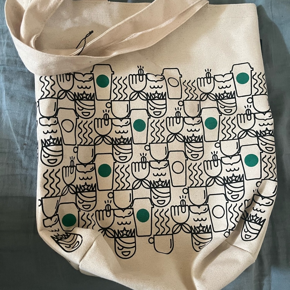 Starbucks Cream Tote Bag with Coffee Cup Design